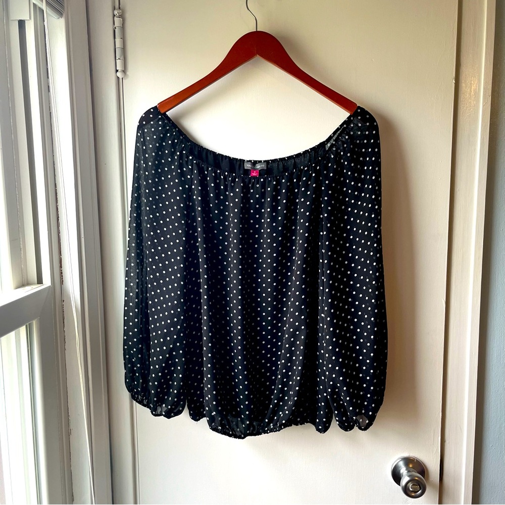Vince Camuto balloon sleeve bubble Polkadot blouse